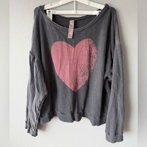Magnolia Pearl grey pink heart Seasons Of Love distressed long sleeve sweater XL